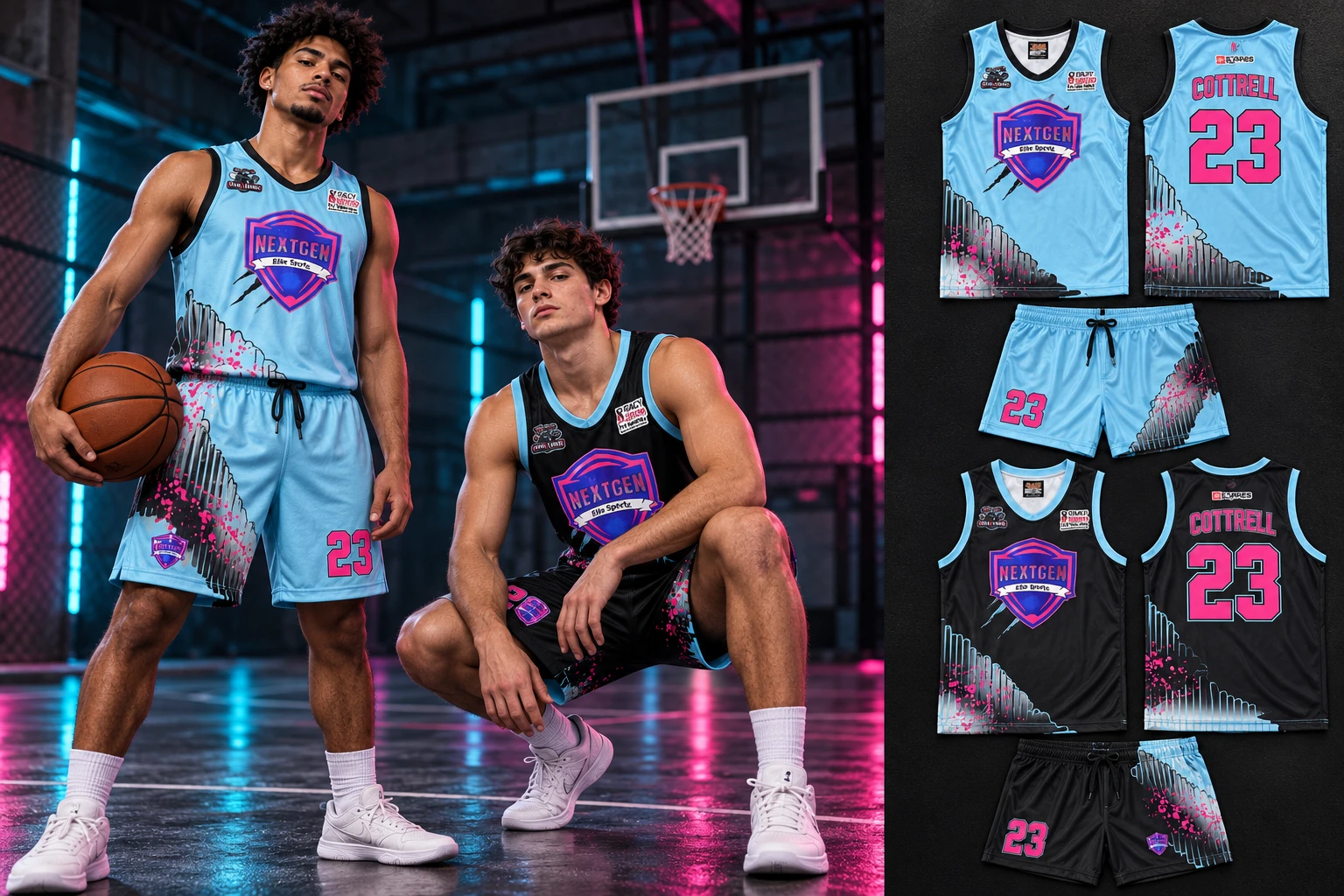 NextGen Elite Sports · Men — styled athletes and referenced teamwear