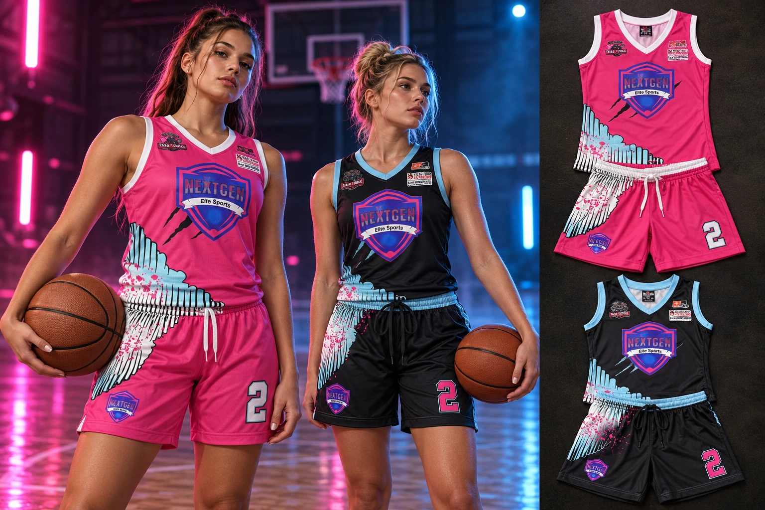 NextGen Elite Sports · Women — styled athletes and referenced teamwear